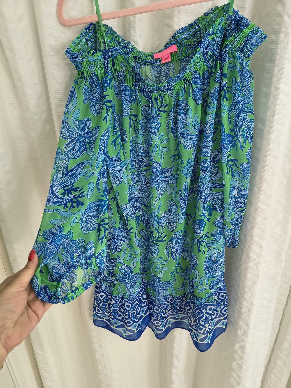 Lilly Pulitzer Green & Blue Floral Off-Shoulder Midi Dress